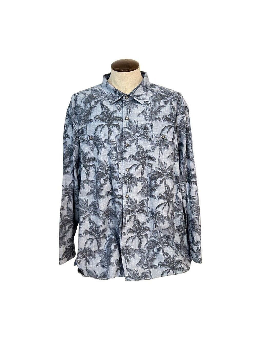 Tommy Bahama Dress Shirt Mens Blue Casual Long Sleeve Palm Trees XXXL 3X